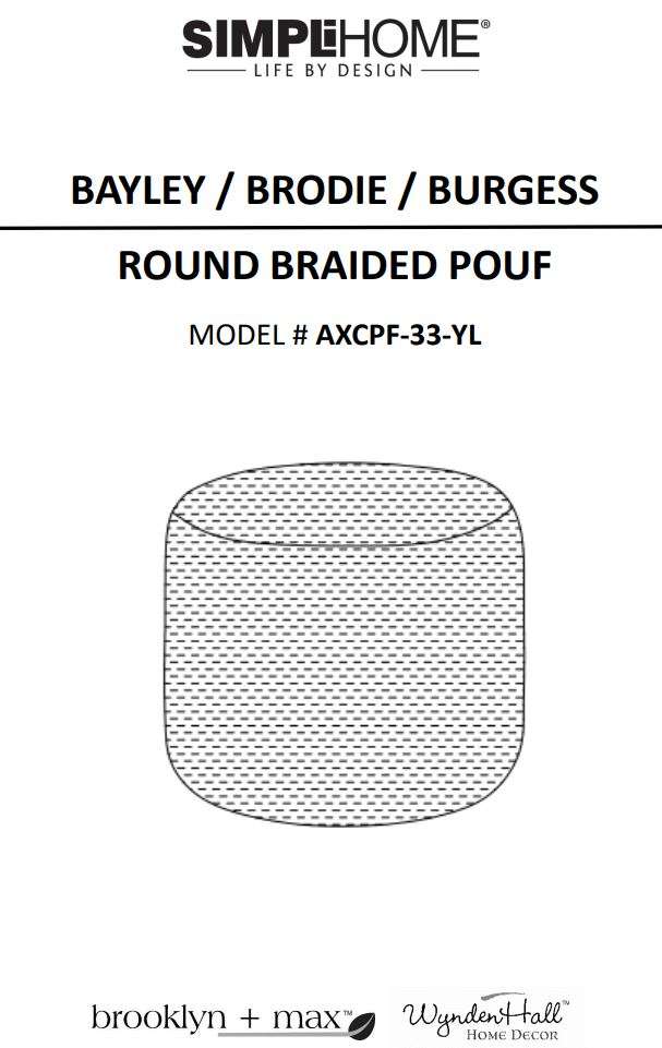 SimpliHome AXCPF 33 YL Bayley Round Braided Pouf User Manual