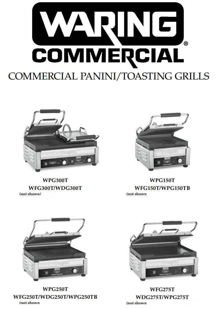 WARING COMMERCIAL WPG300T Panini or Toasting Grills Owner's Manual