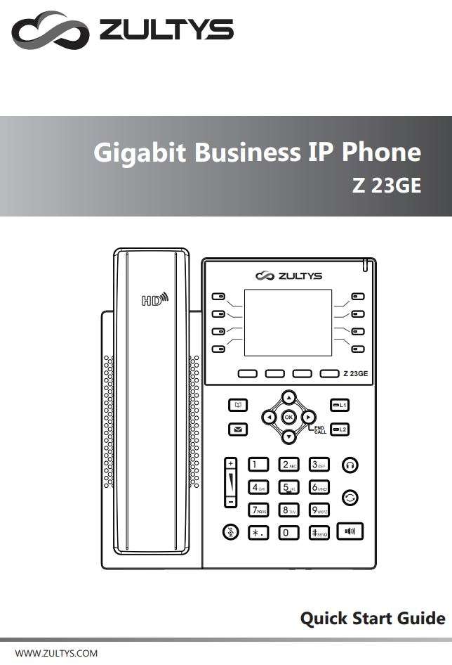 ZULTYS Z 23GE Gigabit Business IP Phone User Guide