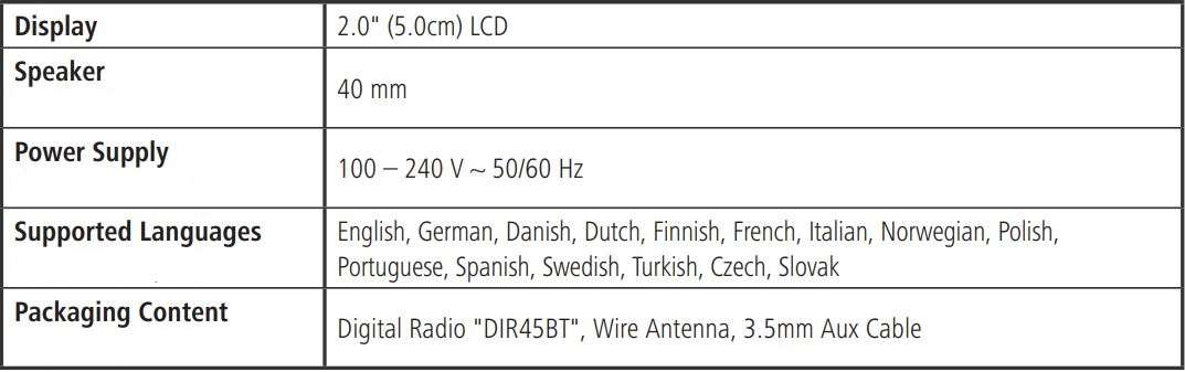 hama 00054240 Digital Radio Instruction Manual - Technical Data