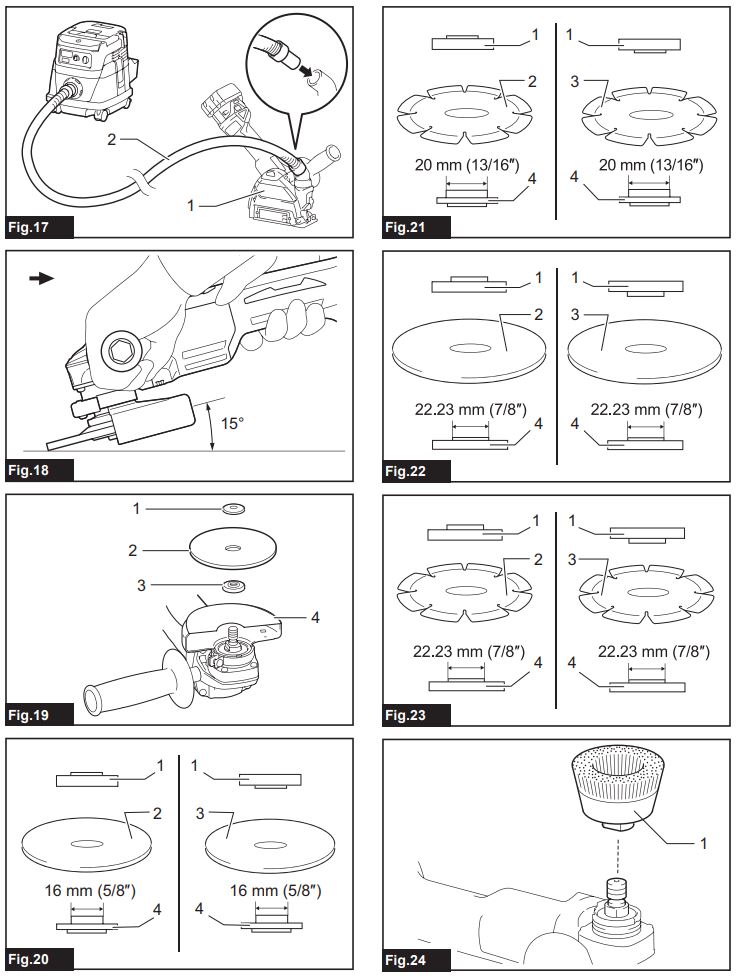 makita DGA411 Cordless Angle Grinder Instruction Manual - Fig 17,24
