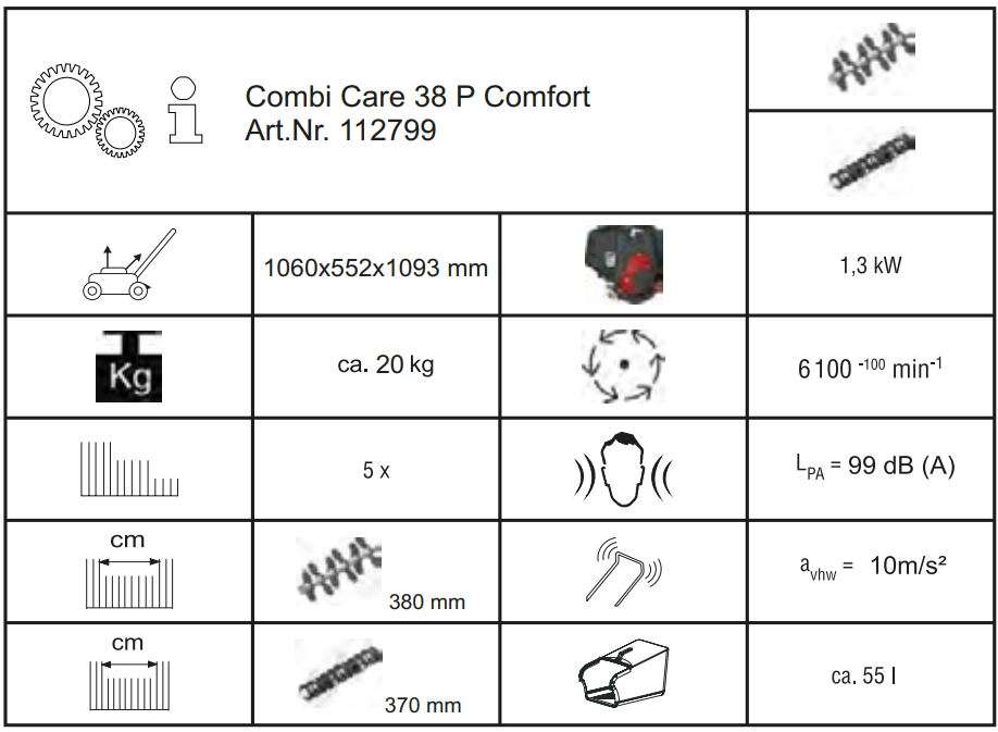 AL-KO Combi Care 38 P Comfort Petrol Scarifier Instruction Manual - Technical Data