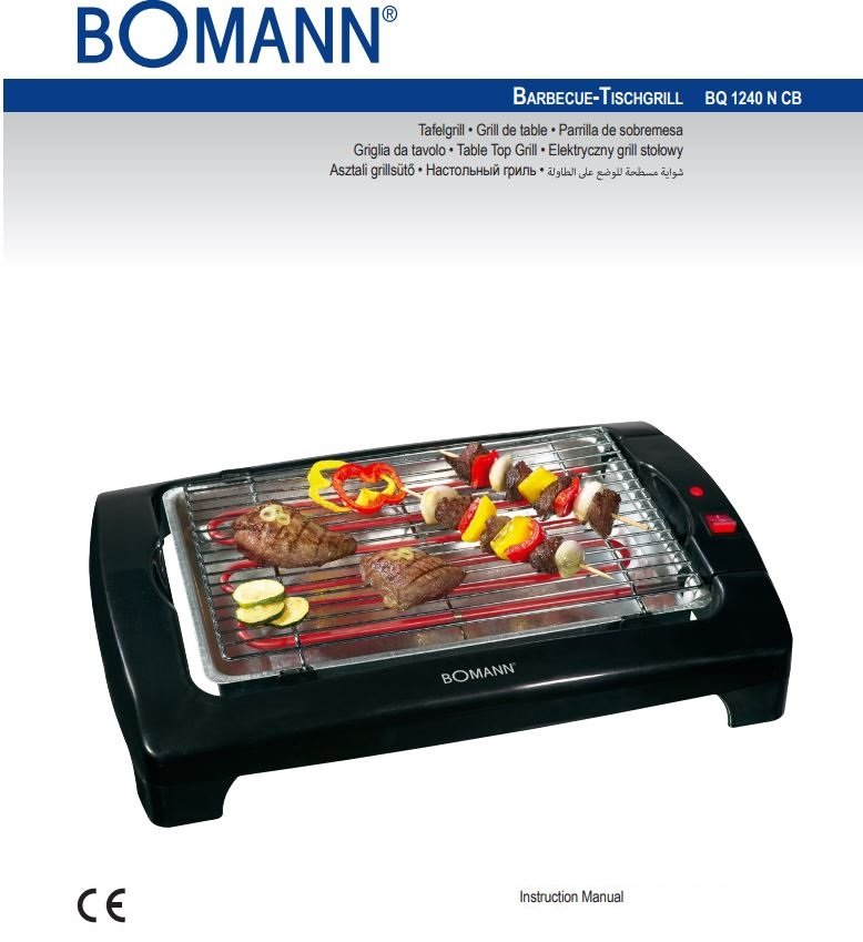 BOMANN BQ 1240 N CB Barbecue-Tischgrill Indoor-Outdoor BBQ-Grill Instruction Manual