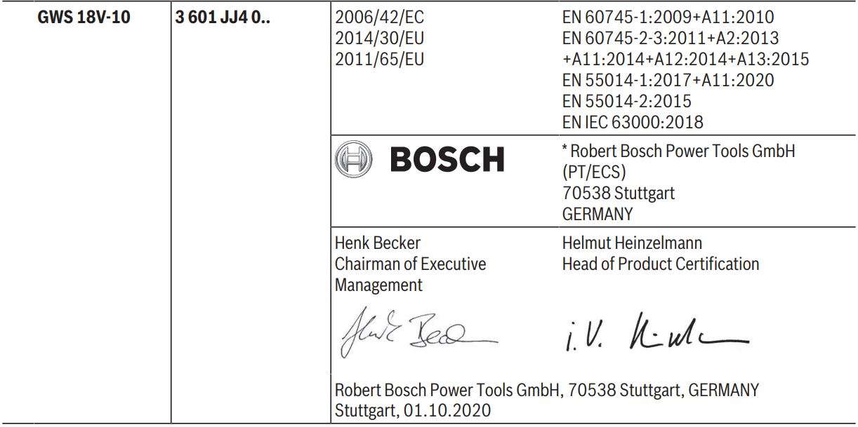 BOSCH GWS 18V-10 Professional Grinder Instructions - Signature