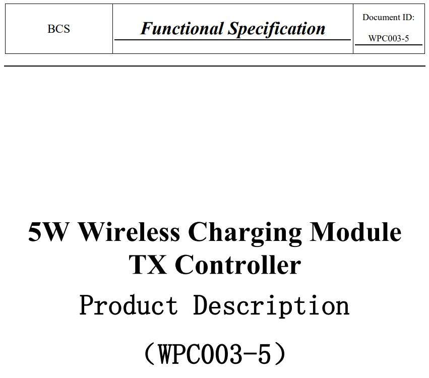 Bcs Automotive Interface Solutions WPC003-5 5W Wireless Charging Module TX Controller User Manual