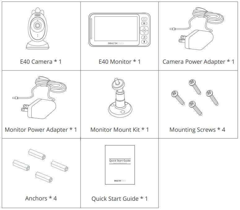 Dragon Touch Baby Monitor E40 USER MANUAL - WHAT’S IN THE BOX