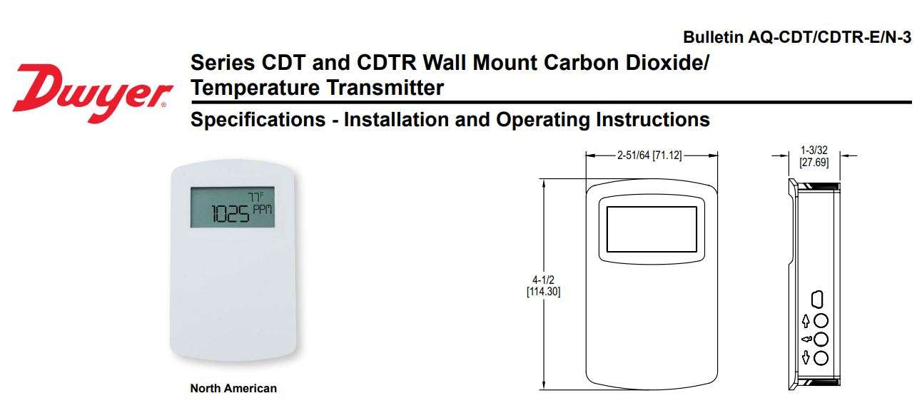 Dwyer Series CDT and CDT Wall Mount Carbon Dioxide AQ-CDT/CDTR-E/N-3 User Guide