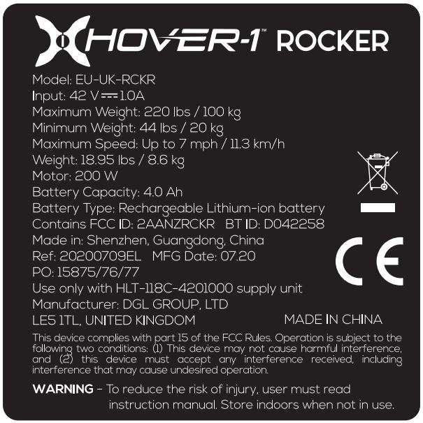 HOVER-1 ROCKER Iridescent Hoverboard Instructions - Address