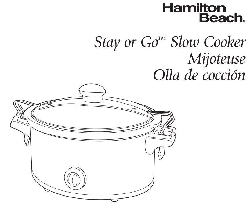 Hamilton 6-Quart Beach Stay or Go Portable Slow Cooker with Lid Lock User Manual