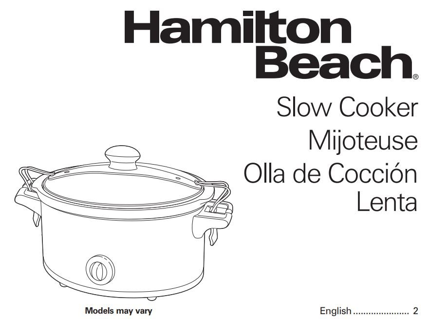 Hamilton Beach 7 Qt. Portable Slow Cooker Serves User Manual