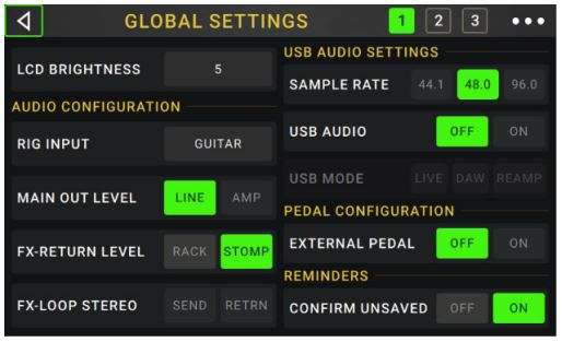 HeadRush MX5 User Manual - Global Settings