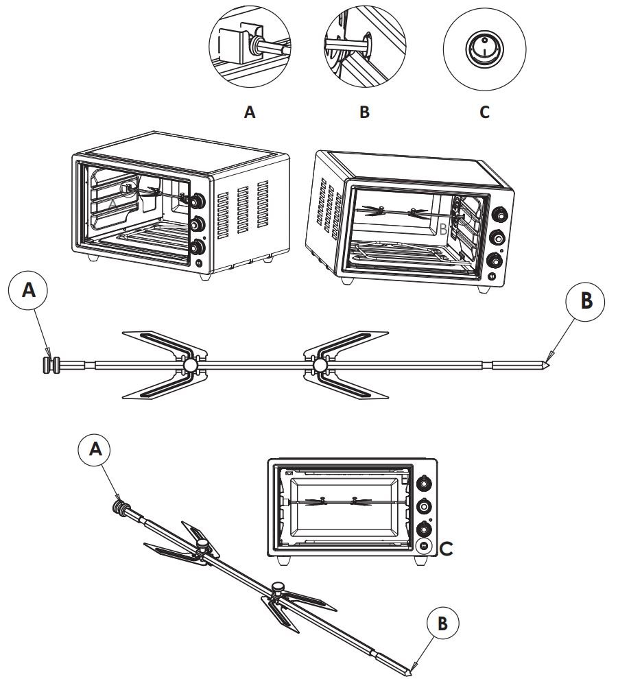 ICQN IQ M7051N03N 1 60 Litre XXL Mini Oven User Manual - Rotisserie function