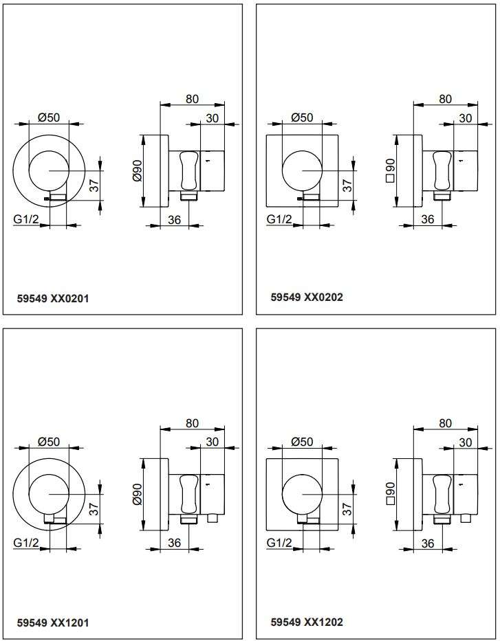 KEUCO 59549 IXMO 3-Way Stop and Diverter Valve Instruction Manual - Mounting dimensions