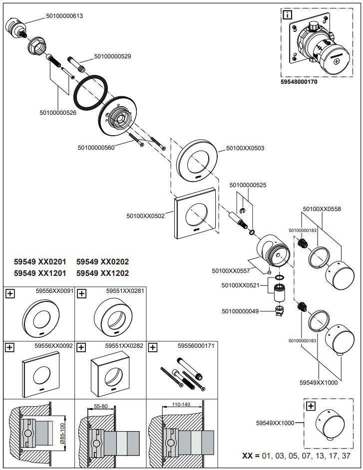 KEUCO 59549 IXMO 3-Way Stop and Diverter Valve Instruction Manual - Spare parts