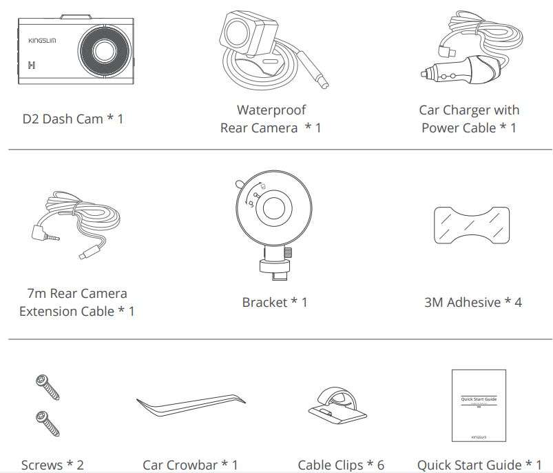 KingSlim D2 Dash Cam User Manual - WHAT'S IN THE BOX