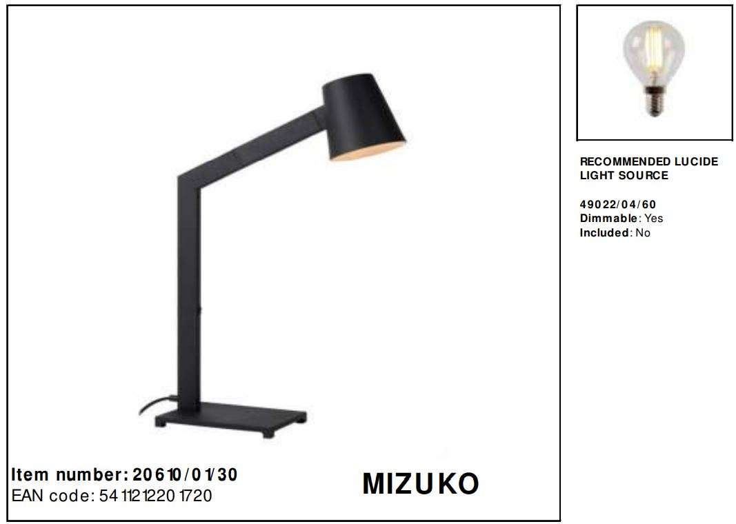 LUCiDE 20610 MIZUKO Desk Lamp Instruction Manual - RECOMMENDED LUCIDE