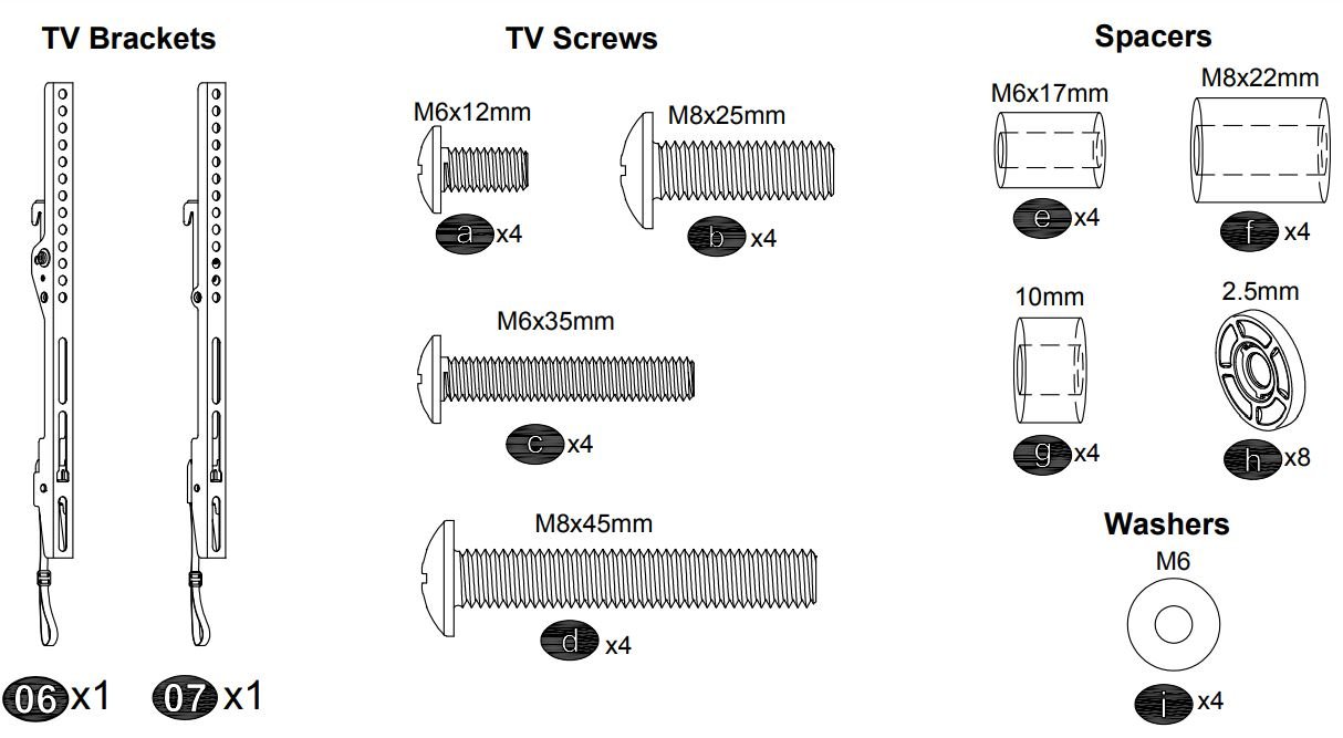 Mounting Dream MD2268-LK TV Mount for Most 37-70 Inch TV User Manual - Parts and Hardware