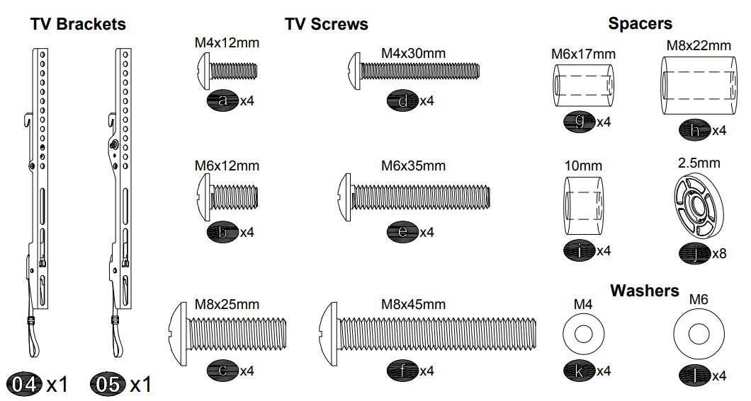 Mounting Dream MD2268-MK Tilting TV Mounts for Most 26-55 Inch LED User Manual - Parts and Hardware