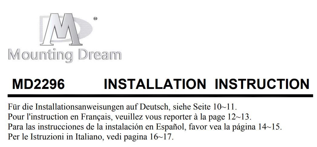 Mounting Dream MD2296 TV Mount Bracket User Manual