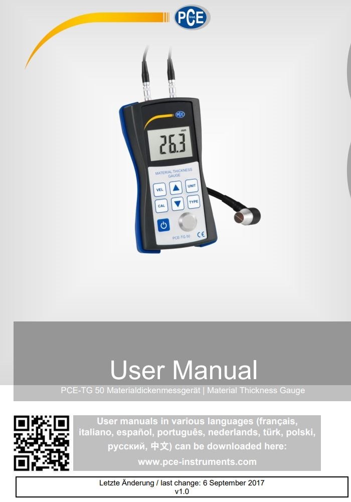 PCE-TG 50 Material Thickness Gauge User Manual