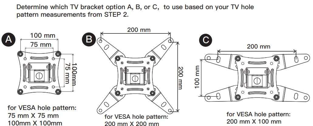 Pipishell PISF1 Full Motion TV Monitor Wall Mount Bracket Articulating Arms User Manual - Step 2-1 Choose the Combination that Applies to your VESA