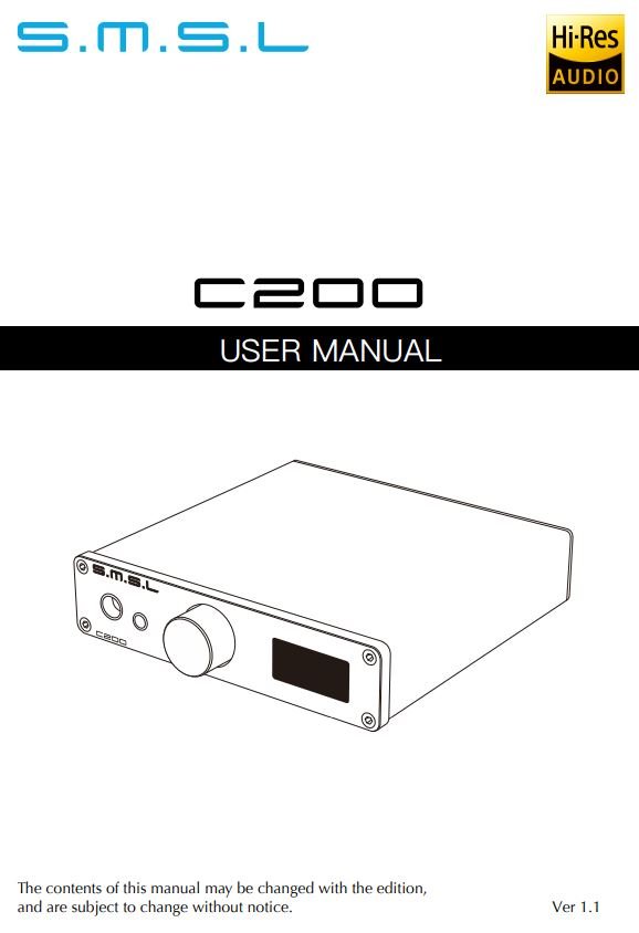 S M S L C2OO USB 1 2 BT 5.0 Coax Optical 2.6W Dac Amplifier User Manual