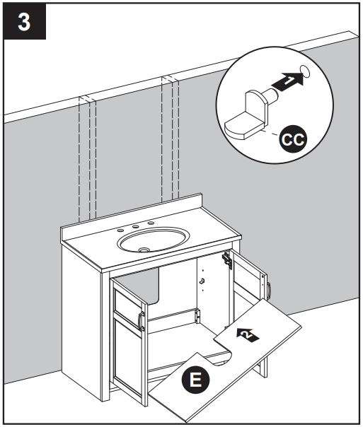 Style SELECTIONS 1678VA-37-292-934 Gray Single Sink Bathroom Vanity Instruction Manual - From the front of the assembly