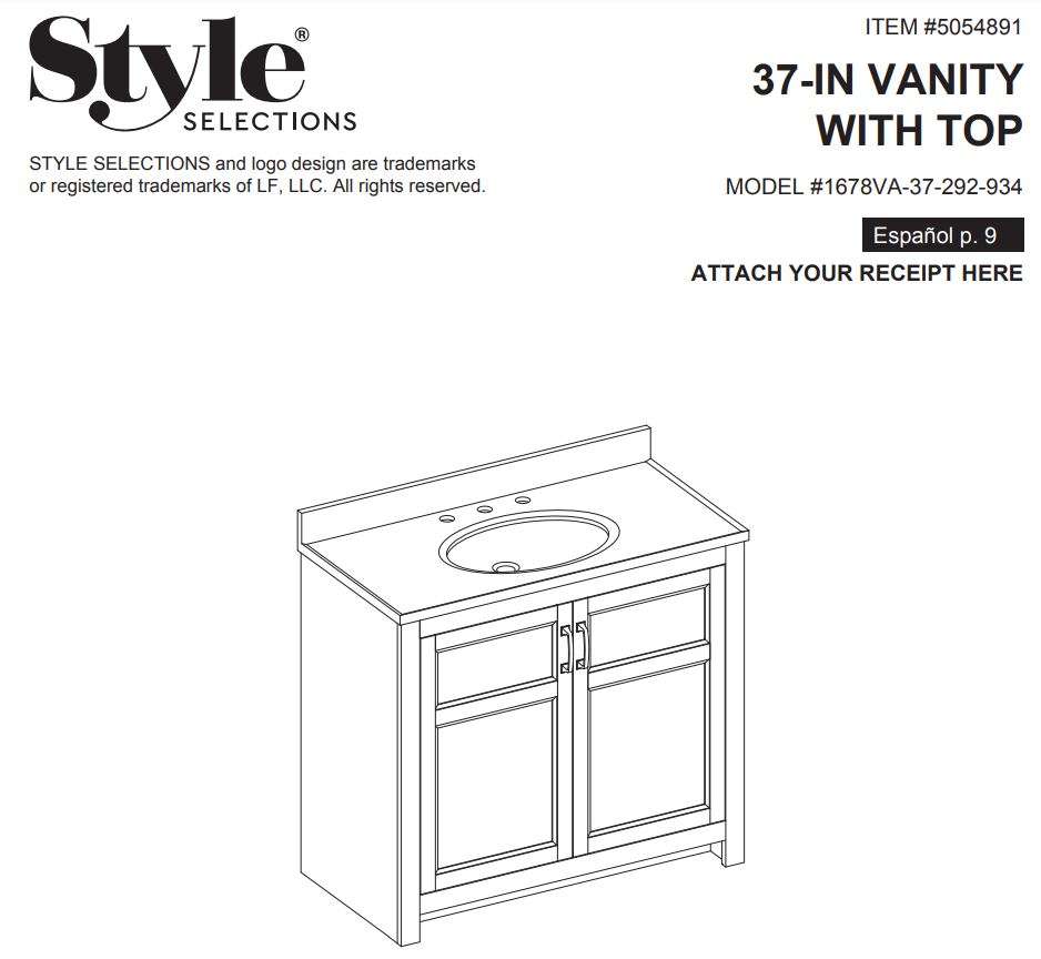 Style SELECTIONS 1678VA-37-292-934 Gray Single Sink Bathroom Vanity Instruction Manual