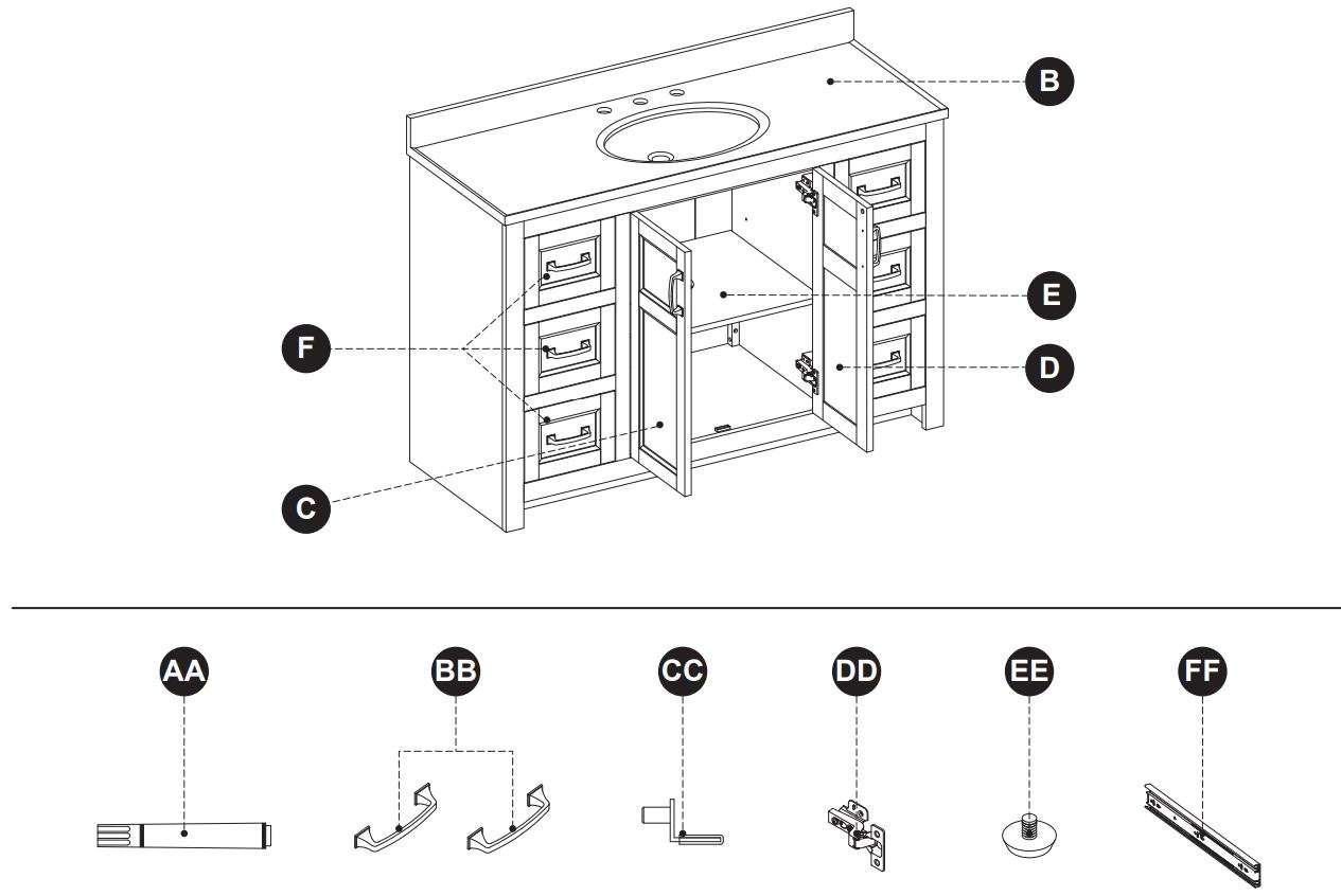 Style SELECTIONS 1678VA-49-311-934 48.875-In Vanity with Top Instruction Manual - REPLACEMENT PARTS LIST