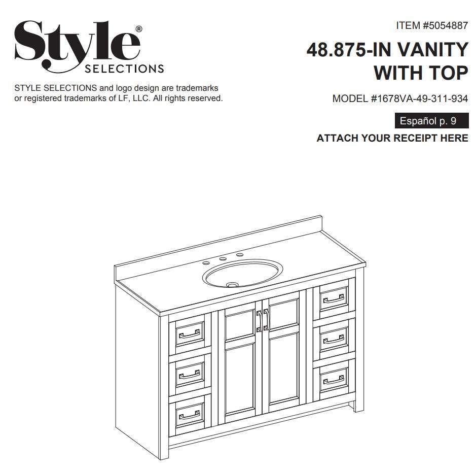Style SELECTIONS 1678VA-49-311-934 48.875-In Vanity with Top Instruction Manual