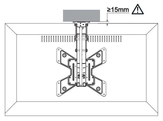 VIVO MOUNT-E-FD55, MOUNT-E-FD55W Electric Flip Down Ceiling Mount for 23 to 55TVs User Manual - Clearance between the ceiling and top edge of TV should be no less than 15mm when TV is in the fully