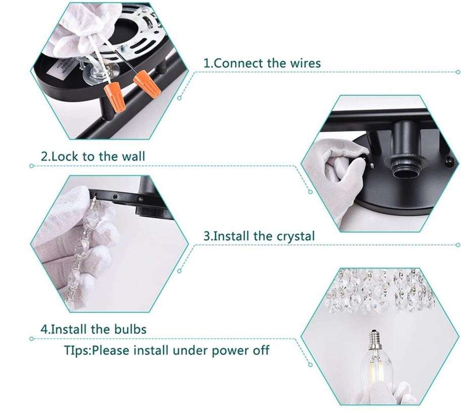 YanSun H-WL009-2 20.87 Inch 3-Light Matte Black Vanity Wall Lamp with Crystal Shade Instruction Manual - How to use
