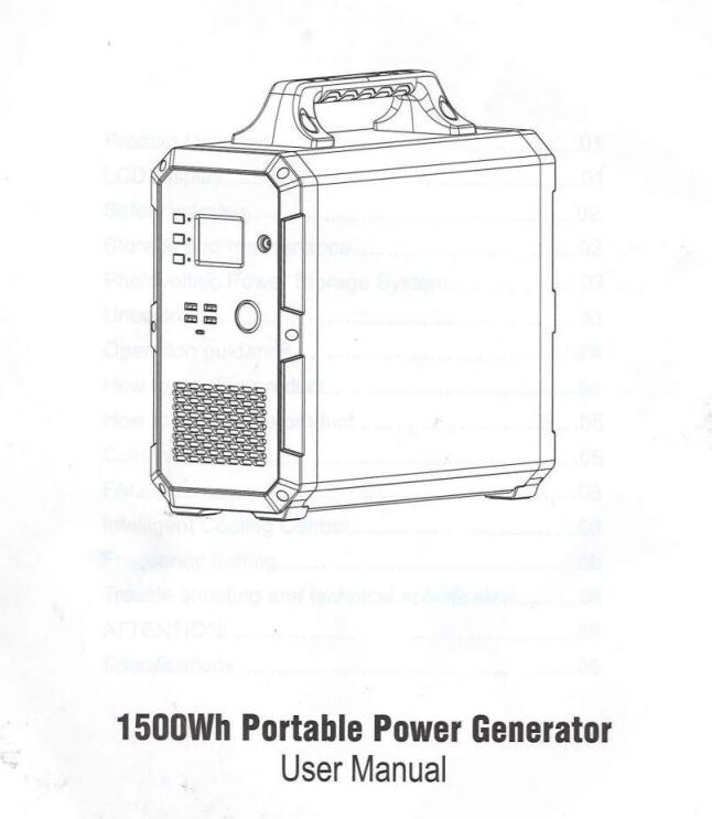 Bioenno Power BPP-H1500 1500W Portable Power Generator User Manual