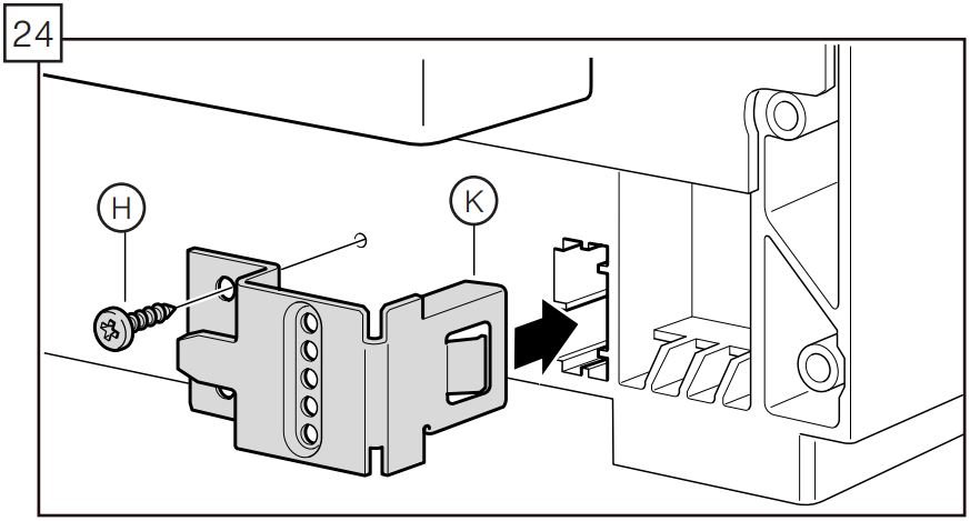 Bosch SHSM63W56N 300 Series Dishwasher 24'' Black User Manual - Attach using screws (H) as shown. Use only the supplied screws to avoid damaging the dishwasher