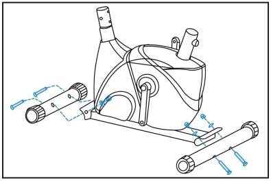 JLL JF100 Upright Exercise Bike User Manual - Attach the front and rear stabilizers to the main base using four M8 carriage bolts