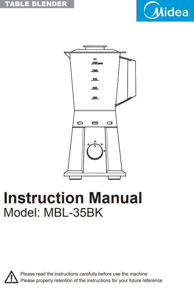 Midea MBL-35BK Table Blender Instruction Manual