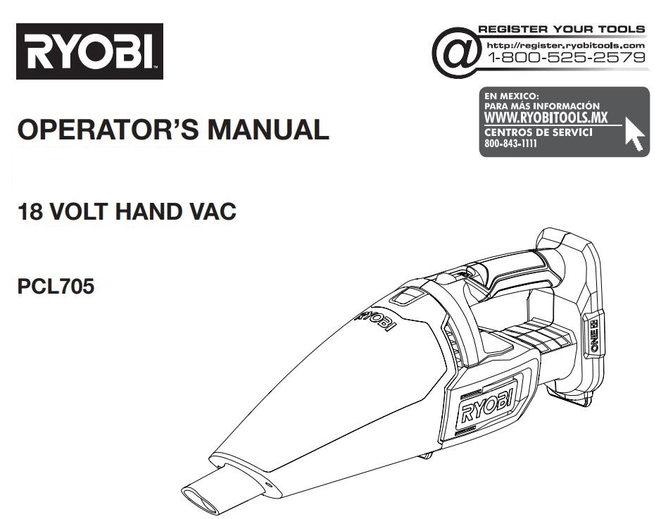 RYOBI PCL705 18V Hand Vacuum Instruction Manual