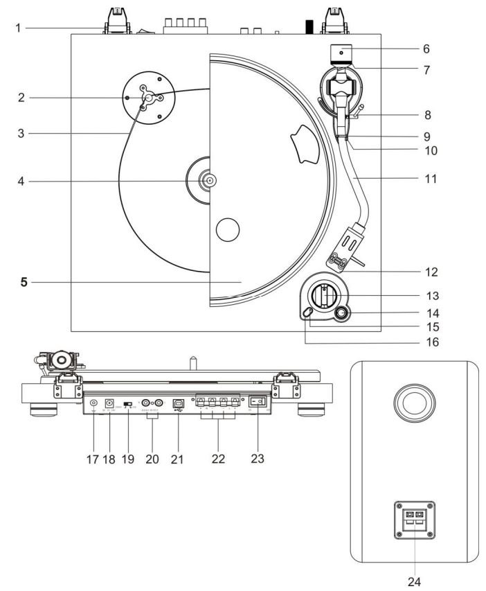 SINGING WOOD VP42AS Bluetooth Turntable HiFi with Speaker User Manual - Overview of controls