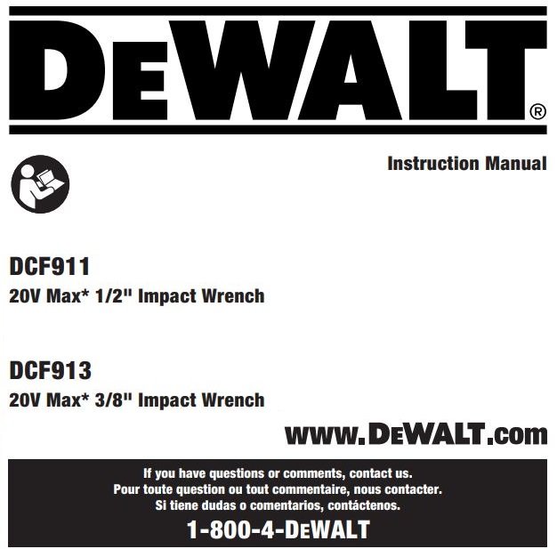 DEWALT DCF911 20V Max Impact Wrench Instruction Manual