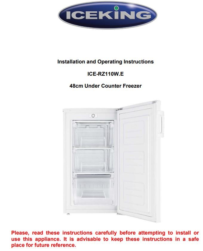 ICEKING ICE-RZ110W.E 48cm Under Counter Freezer Instruction Manual