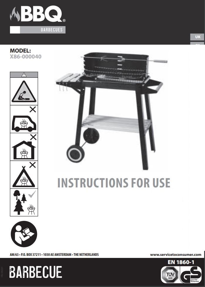 Obelink X86-000040 Rectangular Barbecue Grill Instruction Manual