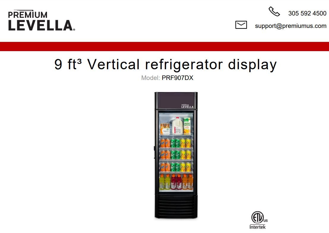 PREMIUM LEVELLA PRF907DX 9 ft³ Vertical Refrigerator Display Instructions