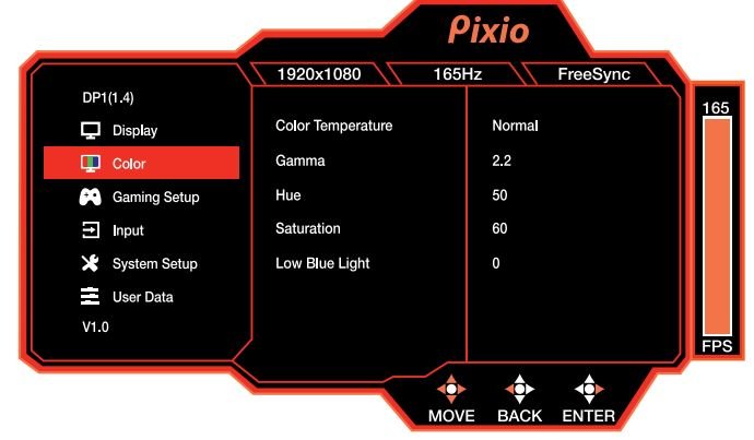 Pixio PX273 Prime 27 Inch 1080p 165Hz IPS Gaming Monitor User Manual - Color