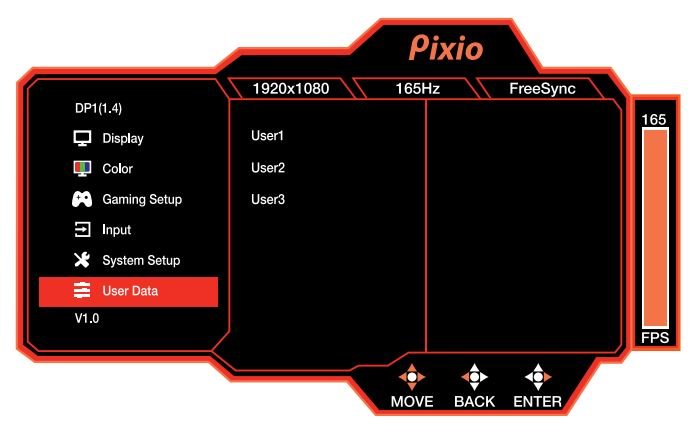 Pixio PX273 Prime 27 Inch 1080p 165Hz IPS Gaming Monitor User Manual - User Data