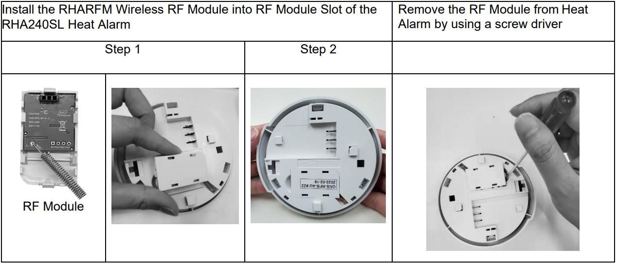 red Smoke Alarms RHA240SL RHARFM Wireless RF Module Instruction Manual - Installation