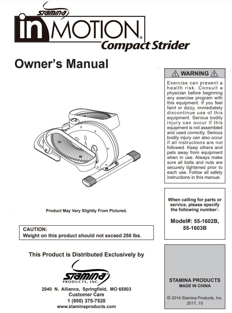 Stamina Inmotion Elliptical 55-1602B, 160B User Manual