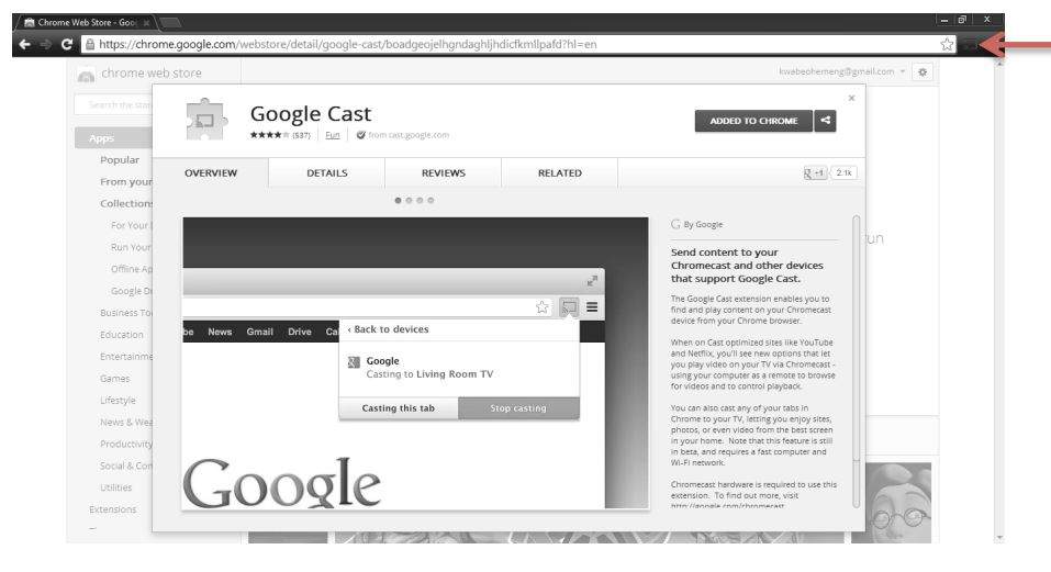 Google Chromecast 2023 User Manual - After the extension has installed successfully, click the Google cast icon