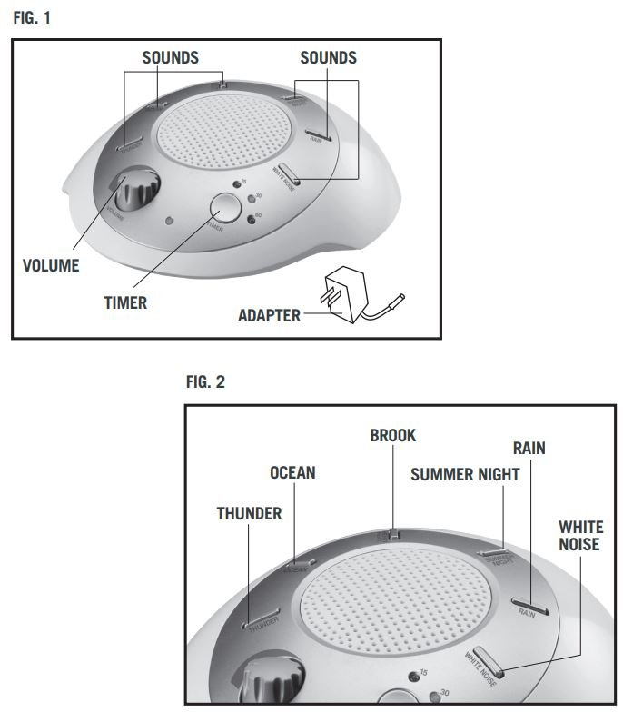 Homedics ss 2000 SoundSleep White Noise Sound Machine User Manual - Fig 1,2