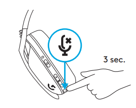Logitech g435 wireless gaming headset User Manual - Press 3 seconds or longer of the Mute button