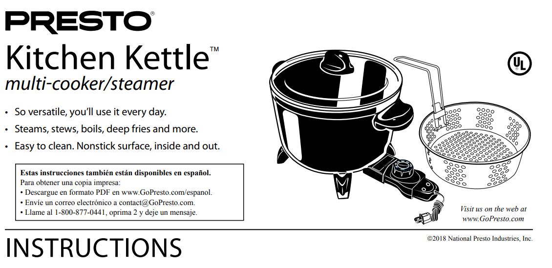 Presto 06006 Kitchen Kettle Multi-Cooker Steamer User Manual